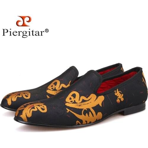 Piergitar new style Handmade Men Abstract paintings shoes Fashion Men smoking slippers Prom and Banquet men loafers mens flats