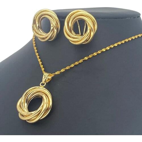 Ethiopian African Accessories Jewelry Sets Gold Color Dubai Wedding Bride bridal Necklace/Pendant/Earrings gifts for women set