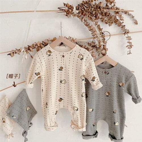 Spring autumn Waffle dot cartoon jumpsuit for baby boys girls soft comfortable loose casual pajamas rompers for children clothes