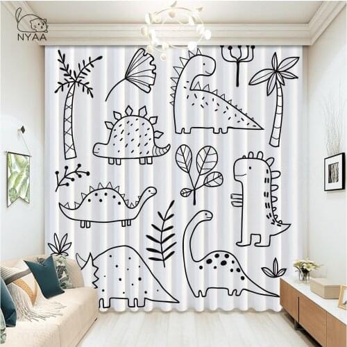 Simple Dinosaur Window Curtain White Hooks Japanese Noren Curtain Home Drapery Striped Curtain ChildS Bedroom Micro Shading