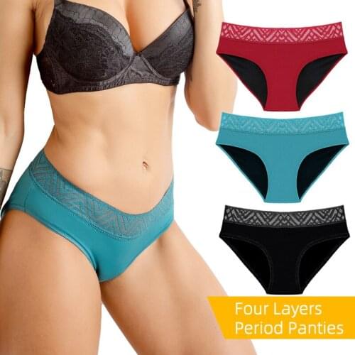 Leakproof Menstrual Panties For Women Period Pants Sexy Hollow Out Underwear 4 Layers Physiological Underpants Dropshipping