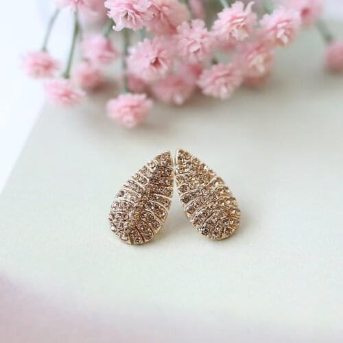 VEYO Leaf Shape Rhinestone Stud Earrings for Woman Zinc Alloy Lead free nickel free Stud Earrings Fashion Jewelry