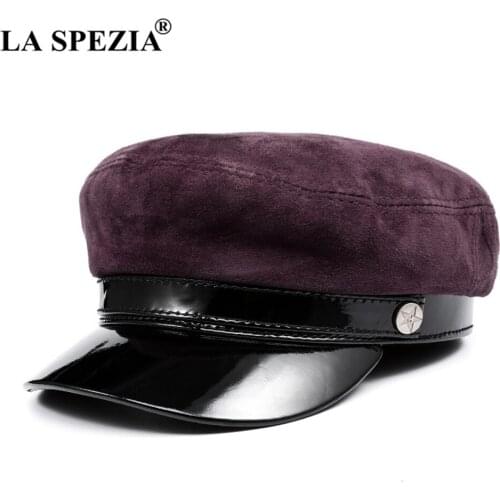LA SPEZIA Baker Boy Hat Genuine Leather Suede Newsboy Cap Purple Vintage Autumn Winter Casual Women Beret Hat