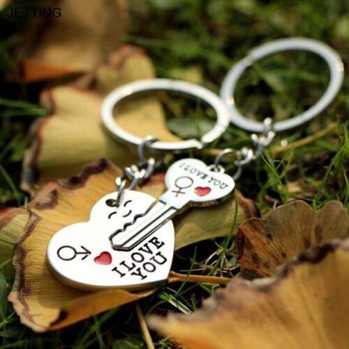 1 Pair Letter I LOVE YOU Letter Keychain Heart Key Ring Silver Color Lovers Love Key Chain Valentines Day Gift Car Styling