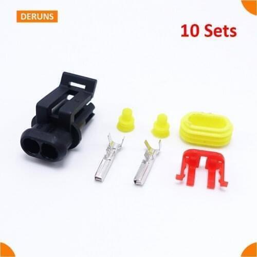 10 Kits 2 Pin/Way Waterproof Sealed Female Connector For Auto Motorcyle AMP 282080-1