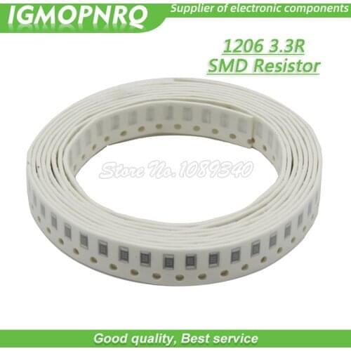 100PCS 1206 SMD Resistor 1% resistance 3.3 ohm chip resistor 0.25W 1/4W 3.3R 3R3 IGMOPNRQ
