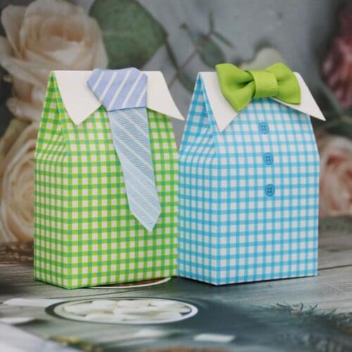 150pcs Bow Tie Wedding Favor Boxes Candy Box Baby Shower Paper Gift Box Green / Blue cardboard packing