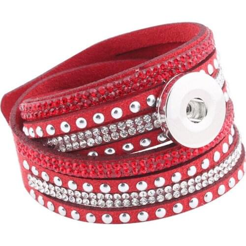 7colors 2016 new arrival womens multi-layer crystal rivet leather 18/20mm metal snap button bracelet DIY jewelry 40 cm ZE177