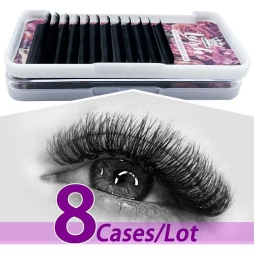 8pcs/lot Wholesale 12 lines eyelash extensions private label c/d high quality autofloracion easy fan mink eyelash extensions