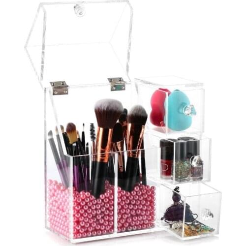 Acrylic makeup organizer makeup brush Display box Cosmetics tool Storage holder Jewelry Accessory case casket Sale Plastic Pearl
