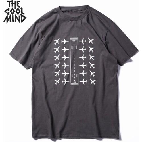 COOLMIND 100% cotton short sleeve airport print men T shirt casual cool summer men tshirt o-neck tshirt mens tee shirts PL0153