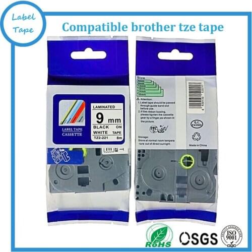 Cheap and high quality 9mm tape for p touch label printer,3/8" black on white,9mm label tape TZ 221 tze-221 tz-221 tze221