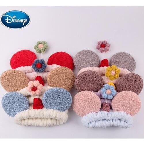 Disney Mickey Ears Coral Fleece Wash Face Bow Hairbands For Women Girls Headbands Headwear Hair Bands Turban Hair Accessories