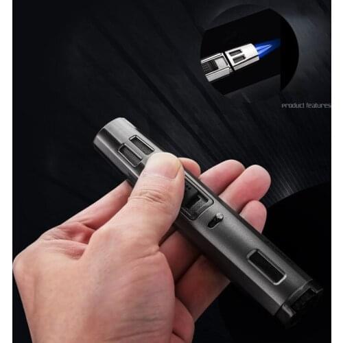 Long Strip Windproof Metal Gas Butane Torch Cross Double Dtraight Cigar Spray Gun Gadgets For Men Lighters