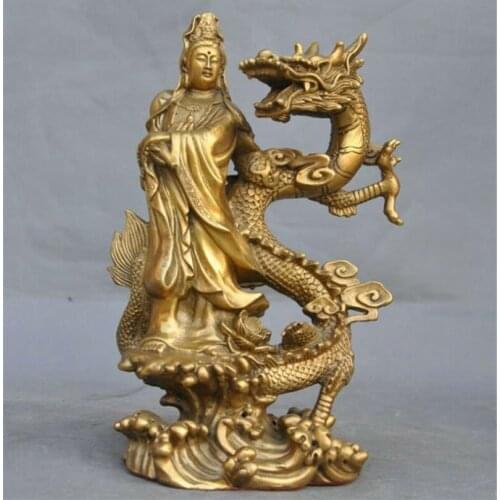 China Buddhism Temple Pure Brass Dragon kwan-yin GuanYin Goddess buddha statue