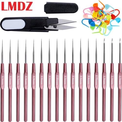 LMDZ Plastic Handle Crochet Hooks Micro Hook Needle Kit Colorful Knitting Markers Crochet Clips Embroidery Scissor 37Pcs