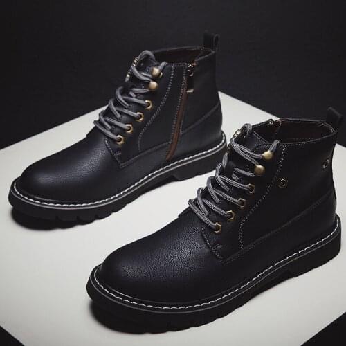 Shoes Mens Boots Leather Winter Warm Shoes Cool Motorcycle Mens Ankle Boots Autumn Mens Oxford Snow Shoes Mens Work Boots