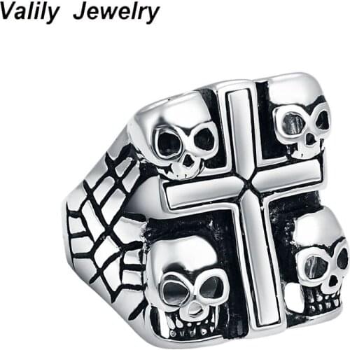 Valily Mens Punk Skull Ring Old Motorcycle Biker Rings Stainless Steel Vintage Skeleton Rings for Men Jewelry