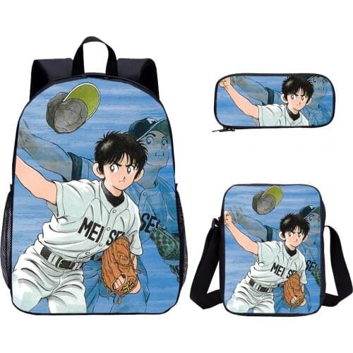 Adachi Mitsuru Cross Game School Backpack Set 3 PCS School Book Bag Cartoon Single-Shoulder Bag Pencil Bag Boys Girls Children