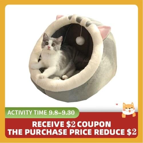 Pet Litter Kennel Semi-Closed Plus Velvet Warm Cat Litter Autumn Winter Cat House Bed Pet Product Acessories