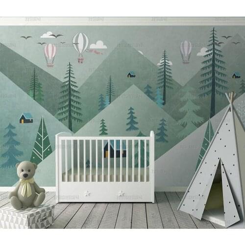 Bacal 3d Green Mountain Wallpaper for Walls Baby Child Room Background Hot Air Balloon 3D Wall paper 3d Cartoon Stickers
