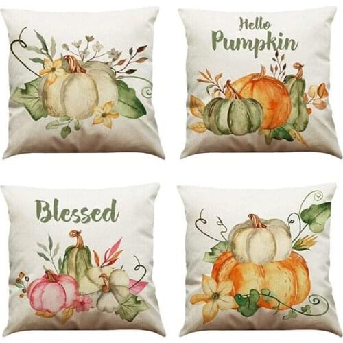 Fall Pillow Covers 18X18 Inch, Set Of 4 Autumn Thanksgiving Pumpkin Home Decor Throw Pillowcase Harvest Cushion Case