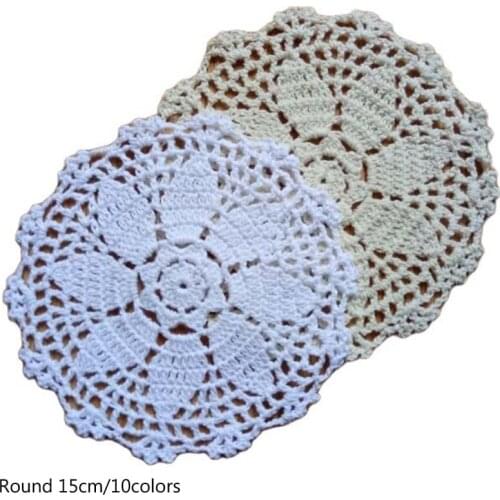 NEW Round Lace Crochet Table place Mat cloth cotton Placemat cup mug tea coffee coaster drink Pad doily dining Christmas kitchen