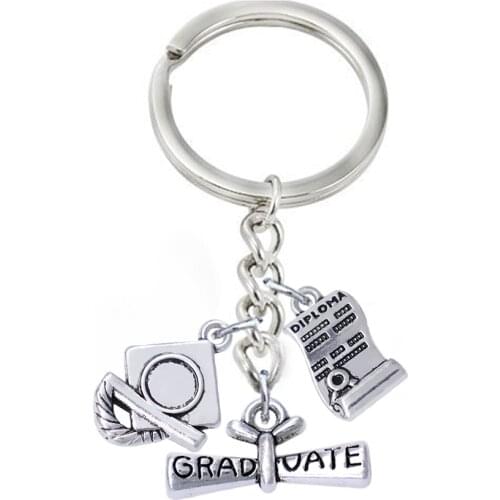 New design school graduation ceremony gift souvenir key ring ancient GRADUATE Dr. cap diploma metal pendant DIY key chain