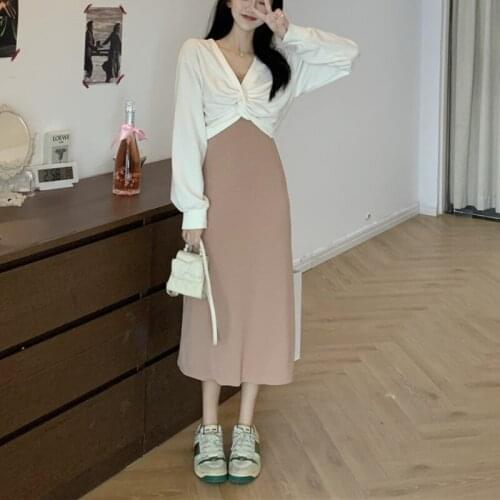 Solid Elegant Dress Women Summer 2021 Korean High Waist Party Sweet Dress Female Tow Piece Strap Dress Casual Blouse Tops Set