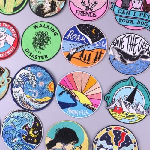 Iron On Patch Whale Patches On Clothes Sea Wave Patch Badges Clothing Stripes Van Gogh Patch Embroidered Patches For Jackets