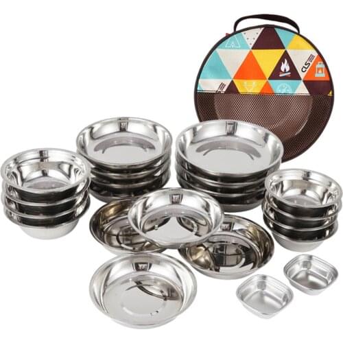 Stainless Steel Tableware Portable Plate Set for Outdoor Camping
