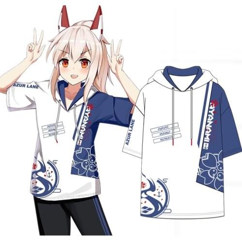 Anime Game Azur Lane Ayanami Casual Short Sleeves T-shirt Summer Unisex Harajuku Style Fashion Cotton Loose Hooded Pullover Tops