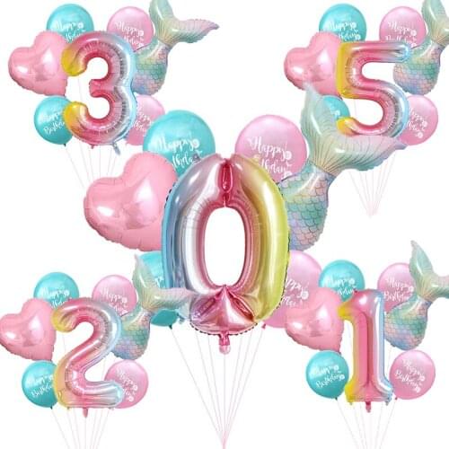 7pcs/lot Mermaid Party Balloons 32inch Number Foil Balloon Kids Birthday Party Decorations Baby Shower Decoration Supplies