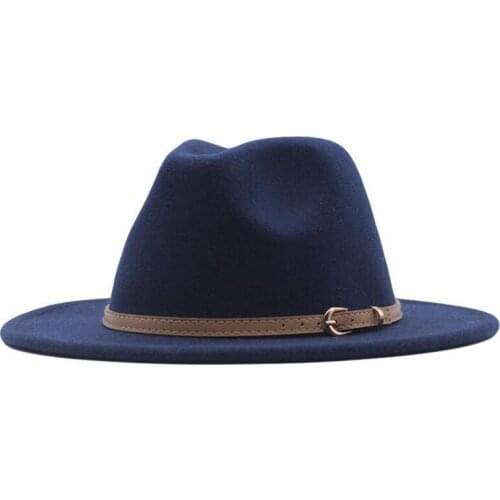 British Style White Jazz Felt Hat Men Women Fedora Panama Hat Belt Buckle Decor Wide Brim Party Formal Hat Large Size