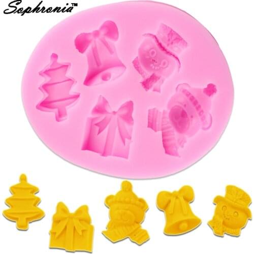 Sophronia Christmas Tree Bell Gift Candy Chocolate Soap Silicone Fondant Mould Cake Decor Baking Moldf1087 , 11.7*7.9*1.3cm