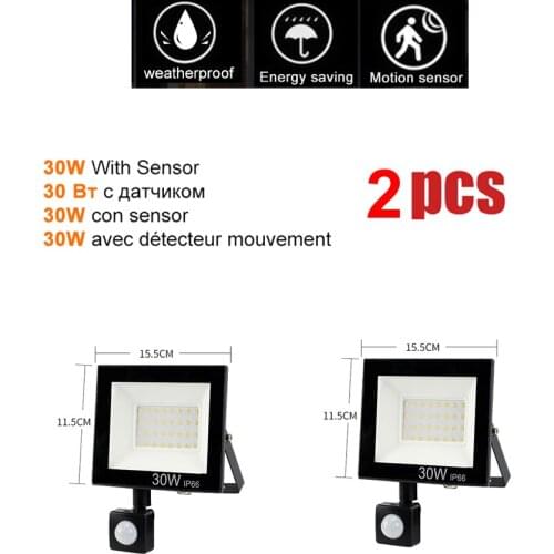 2 pcs 220V 10-100W LED FloodLight Spotlight Exterior Street wall reflector LED Lamp PIR Motion Sensor Light Waterproof Energy Sa