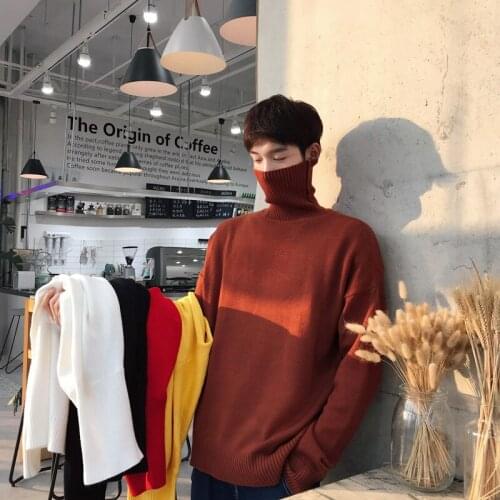Turtleneck sweater Autumn Winter New men Solid color slim Fit pullover fashion Couple Hong Kong style warm Knitted sweater Top