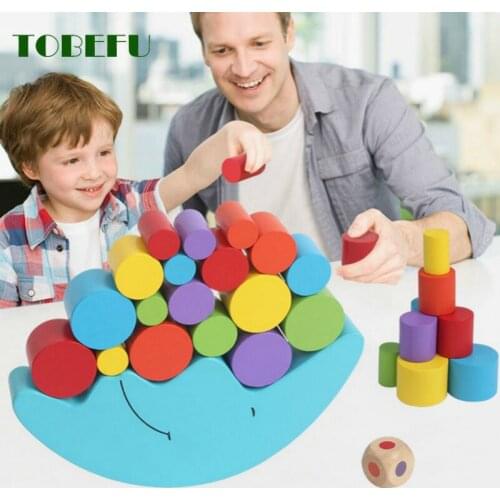 TOBEFU Montessori Wood Moon Balancing Blocks Game Kids Wooden Educational Toys For Baby Children Early Learning Gifts