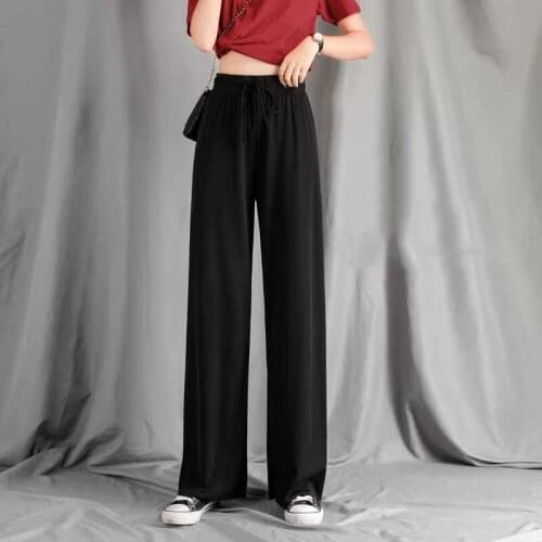 LIBERJOG Women Wide Leg Pants Female High Waisted Drape Black Casual Loose Thin Straight Spring Summer Plus Size Streetwear