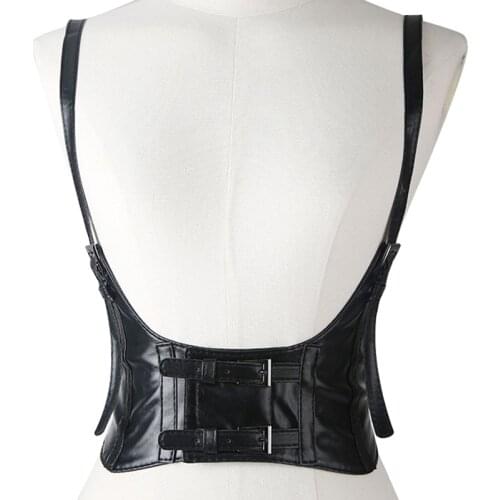Women Gothic Punk Style suspenders belt wide black Leather waist corset Slim body shaping Cummerbunds Fashion strappy waistband