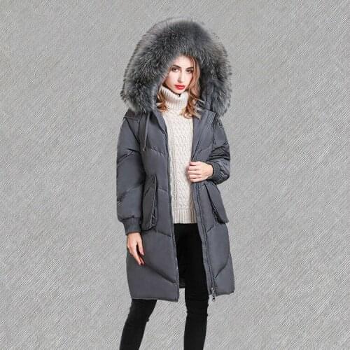 Winter Fashion Down Jacket Women Coat Long Loose Female Jacket Large Racoon Dog Fur Collar Parkas Mujer 2020 KJ606