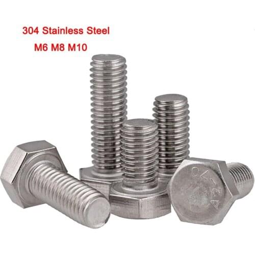 1-5Pcs DIN933 304 Stainless Steel Full Thread Six Angle Bolt External Hex Head Cap Screws Hex Bolt M6 M8 M10 Length 8-150mm