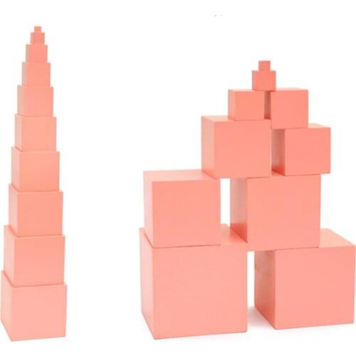 1cm Baby Toys Montessori Pink Tower 10Pcs Wooden Toys For Kids Square Cube Building Blocks Educational Gift Early Learning