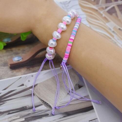 2Pcs/Set Baroque Pearl Beaded Statement Bracelet for Women Girl Friendship Jewelry Woven Rope Adjustable Bracelet Birthday Gift