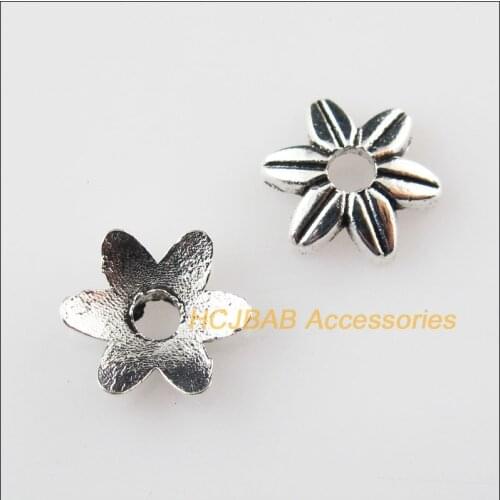 70Pcs Tibetan Silver Color Tiny Flower Leaf Spacer Beads End Caps 10mm