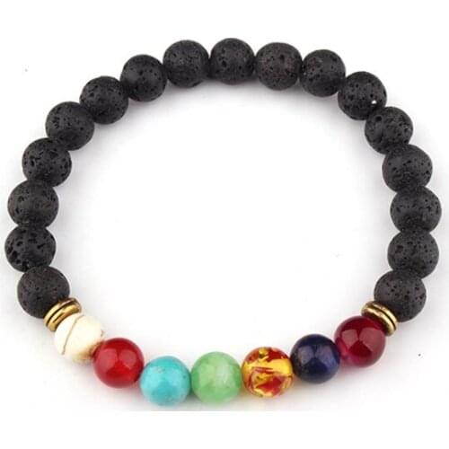 8mm black multicolor Agate Onyx Chakra Healing Reiki Buddha Yoga Bracelet elastic adjustable Volcanic Stone Bangles cb35v