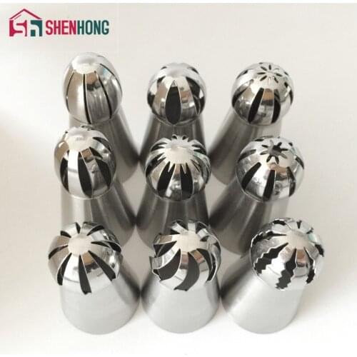 9PC/Set Russian spherical Ball Stainless Steel Icing Piping Nozzle Pastry Tips Fondant Cupcake Baking Tool Sphere Shape Cream