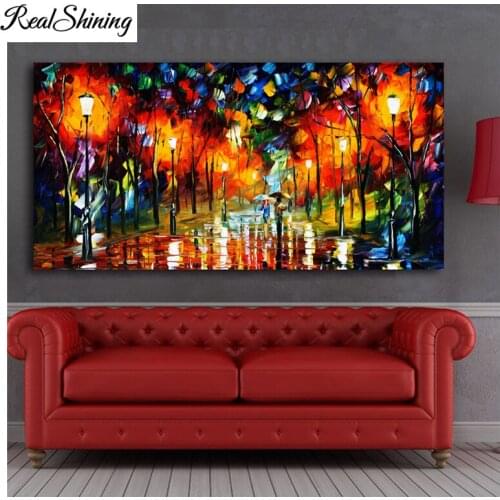 Big size Diamond Painting Lovers Walks In the Night 5D DIY Mosaic Diamond Embroidery "Rainy Day"Round Drill Wedding decor FS6755