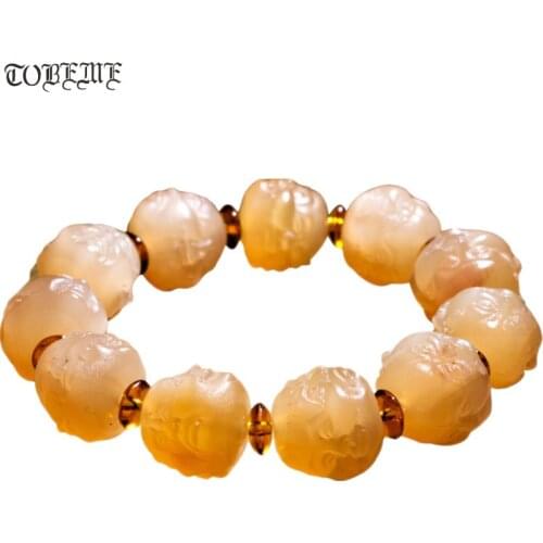 Handcrafted Tibetan Sheep Horn Buddha Statue Mala Bracelet Buddhist Prayer Beads Bracelet Tibetan Horn Beaded Bracelet