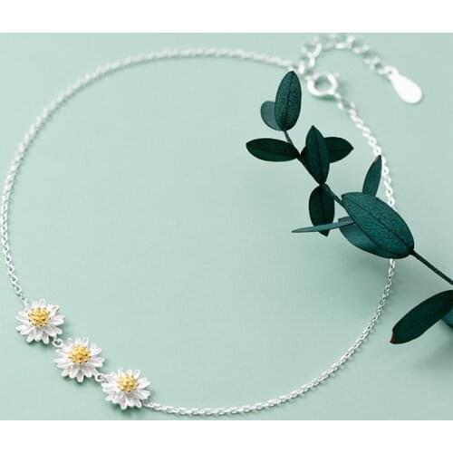 Daisy Anklets Real 925 Sterling Silver Three Cute Daisy Flowers Ankle Bracelets Foot Chains for Women Girls Summer Jewelry